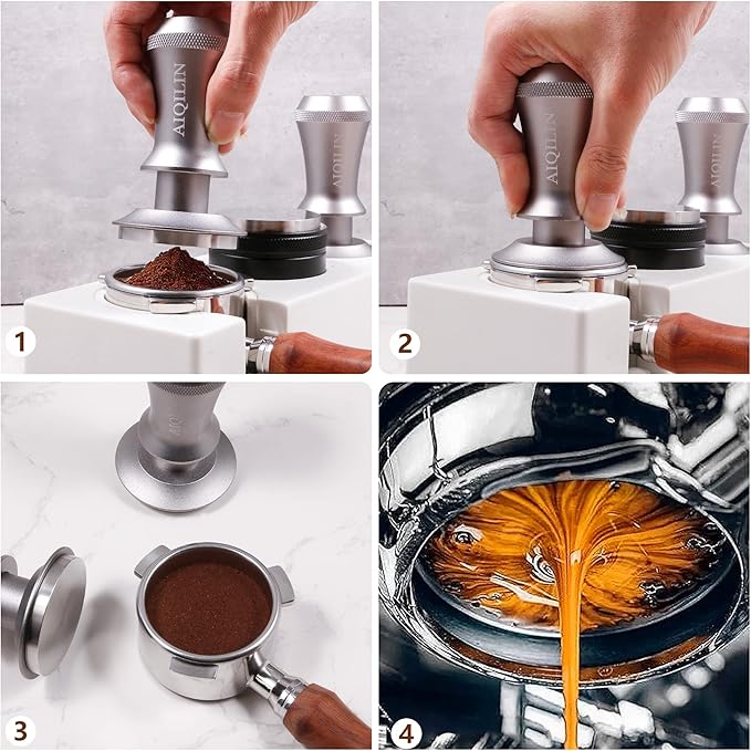 Espresso Tamper, Constant 30lb Coffee Tamper with double Calibrated Spring Loaded, Stainless Steel double spring loaded Coffee Tamper Fits for All Portafilters- Flat Base (53mm, SILVER)