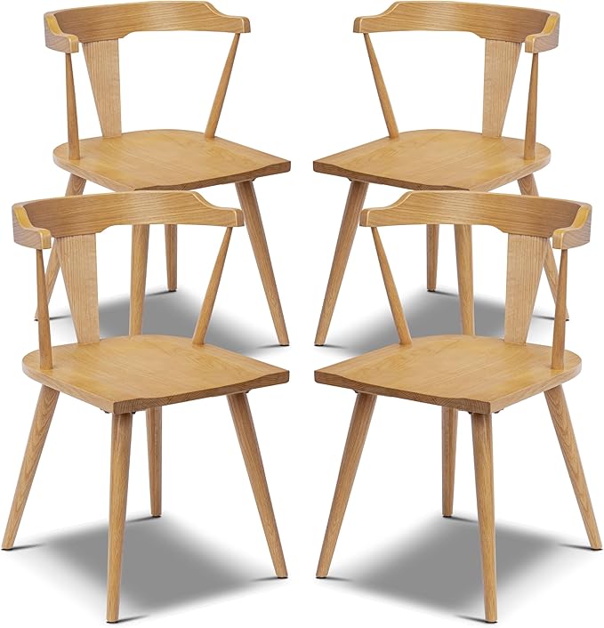 Poly & BARK Mid Century Modern Enzo Dining Chair Solid Oak Wood Set of 4