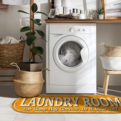 Ottomanson 20" x 59" Oval Laundry Room Rug - Non-Slip Mat for Laundry & Mudroom - Durable, Stain-Resistant, and Easy to Clean Perfect for High-Traffic Areas - Runner Rug for Entryway Bathroom, Yellow