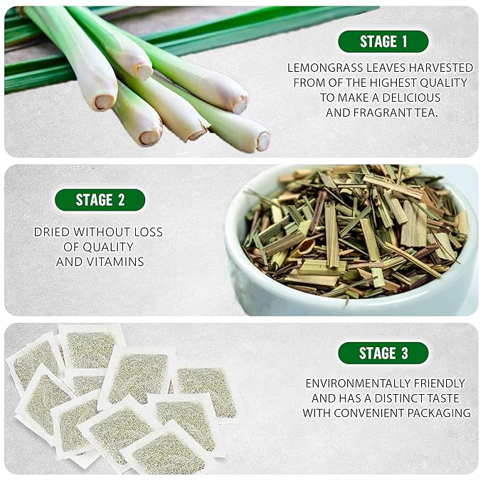 Lemongrass Tea Bags - 200 Bags (Premium Natural Pure Leaf Tea - 200 Count) Gluten-Free and Caffeine-Free Herbal tea for Relaxation, Wallness, Immune Support with Smooth Taste