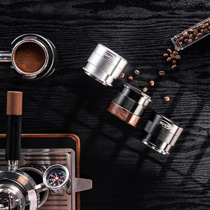 IKAPE 51MM Espresso Tamper, New Wooden Handle Design，Premium Barista Coffee Calibrated Tamper with Spring Loaded, 100% Stainless Steel Tamper Compatible with All 51MM Bottomless Portafilter