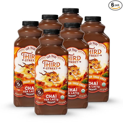 Third Street Inc. Organic Dragon Tongue Ginger Chai Concentrate, 32 Fl. Oz., Black Tea Latte Concentrate, Generously Spiced Tea Blend, Beverage Concentrate 1:1, Vegan, Gluten Free, Kosher, Non-GMO