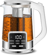 Load image into Gallery viewer, Gourmia Electric Programmable Glass Kettle – 1.7L Temperature Control Tea &amp; Coffee Kettle with Digital Touch Display, 6 Presets, Keep Warm, Removable Stainless Steel Infuser, 360° Swivel Base – White