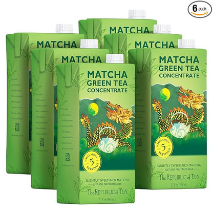 The Republic of Tea – Matcha Green Tea Concentrate, 6 Cartons – 32 fl oz (5 Servings), Matcha Latte Mix, Naturally Caffeinated, Gluten Free, Japanese Green Tea