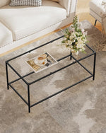 Load image into Gallery viewer, Glass Coffee Table, Modern Rectangular Coffee Table for Living Room, Minimalist Center Tea Table with Sturdy Metal Frame for Apartment, Office, Easy Assembly, 39.4 x 19.7 x 17.7 Inches, Black