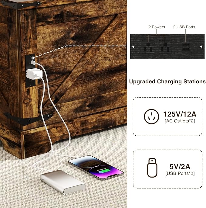 Coffee Table with Storage, 31.5" W Farmhouse Lift Top Wood Square Center Table with Charging Station, Rustic Cocktail Tables with Flip Top Lids for Living Room, Home Office, Rustic Brown