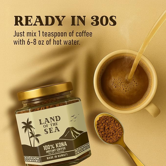 KONA COFFEE 100% - Freeze Dried Instant Coffee - Low Acid Coffee - Medium Roast Hawaiian Coffee - Crafted from Arabica Beans, 1.5oz (3 Pack)