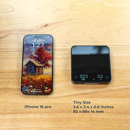 Minipress Coffee Scale, Auto Timer for Espresso and Pour-Over Coffee, Aluminum Body & Glass Top