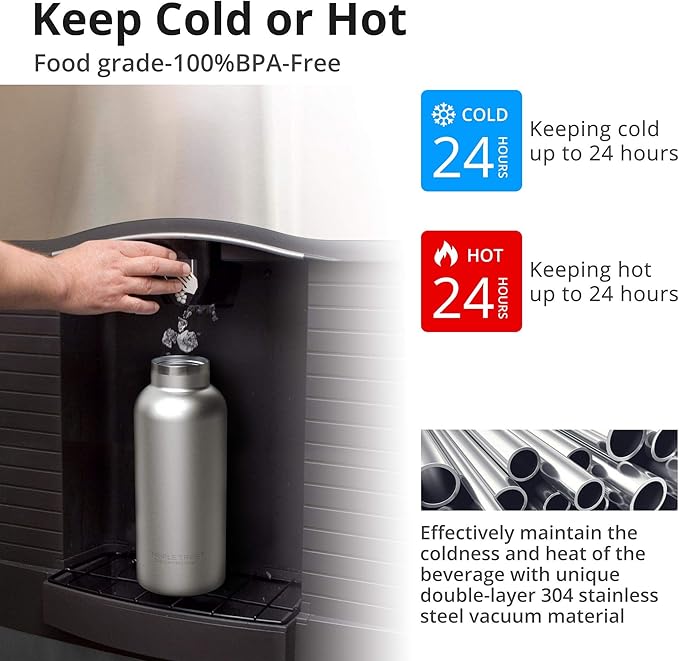 Triple Tree 17OZ Vacuum Insulated Stainless Steel Water Bottle, Double Wall Wide Mouth Lids Keeps beverage Hot or Cold Sweat Proof