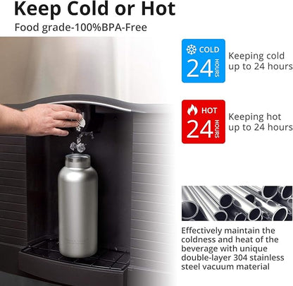 Triple Tree 17OZ Vacuum Insulated Stainless Steel Water Bottle, Double Wall Wide Mouth Lids Keeps beverage Hot or Cold Sweat Proof