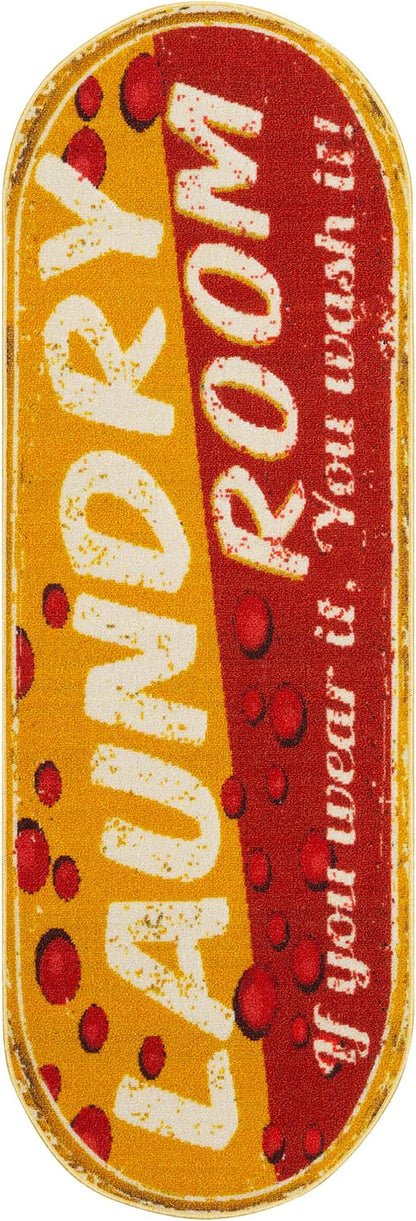 Ottomanson 20" x 59" Oval Laundry Room Rug - Non-Slip Mat for Laundry & Mudroom - Durable, Stain-Resistant, and Easy to Clean - Perfect for High-Traffic Areas - Runner Rug for Entryway, Yellow/Red