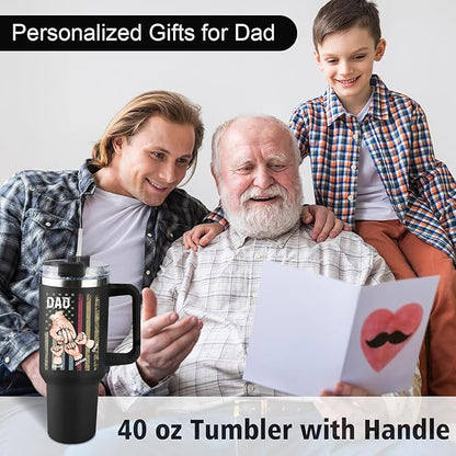 Custom Dad Tumbler with Kids Names, Personalized 40 Oz Tumbler with Handle and Straw, Personalized Birthday Gifts for Dad Husband
