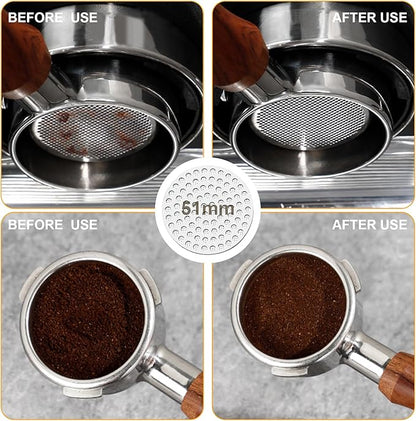 51mm Espresso Accessories Kit,Wdt Tool Espresso,Solid Espresso Tamper,Coffee Puck Screen and Dosing Funnel,Silicone Tamper Mat,0.4mm Stainless Steel 6pin Espresso Stirrer,Barista Tools Espresso Kit