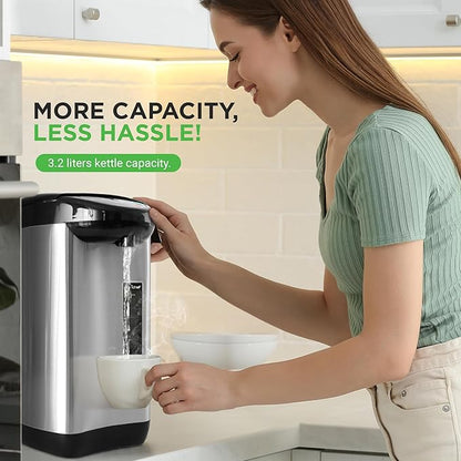 NutriChefKitchen Hot Water Urn Pot Insulated Stainless Steel,Auto & Manual Dispense,Auto Boiler,Safety Lock Shutoff 3.38 QT /3.2L - Auto Boiler Shut Off -One size