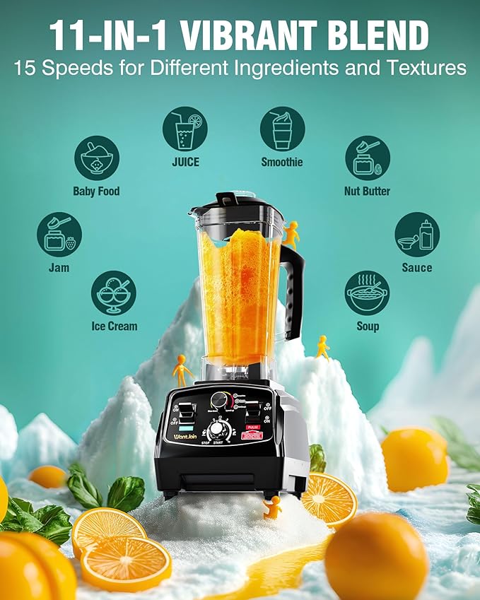 WantJoin Professional Blender, ETL listed 68oz Commercial Blender for kitchen Max 1800W High Power Home and Commercial with Timer, Smoothie Maker 2200ml for Crushing Ice, Frozen Dessert, Soup,fish