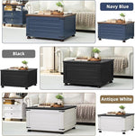 Load image into Gallery viewer, Farmhouse Coffee Table with Hidden Storage, 59 Gallon Square Center Table for Living Room, Rustic Wood Cocktail Tables with Flip-Top Lids, Farm House Tables with Wooden Gourd Feet, Navy Blue