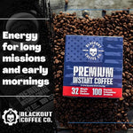 Load image into Gallery viewer, Blackout Coffee Colombian Arabica Instant Coffee – Medium Roast, Strong Aromatic, Single Serve Packets – Premium Quality 32 Count, American Made