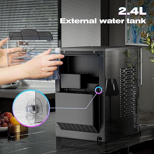 Kismile Countertop Nugget Ice Maker, 20DN 50LBS/Day Output, Self-Cleaning, Soft Chewable Pebble/Pellet Ice with One-Click Operation for Home