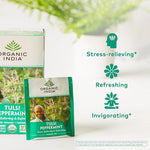 Load image into Gallery viewer, ORGANIC INDIA Tulsi Peppermint Tea - Caffeine Free Herbal Mint Tea - Stress Relieving Holy Basil, Immune &amp; Digestion Support, Vegan, USDA Certified Organic, Fairtrade - 18 Infusion Bags, 3 Pack