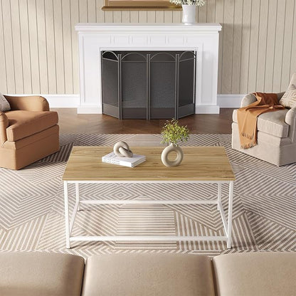 SAYGOER Coffee Table Simple Modern Coffee Tables Open Design Rectangular Minimalist Center Table for Living Room Home Office, Easy Assembly, 39.37 x 19.69 x 17.72, Oak White