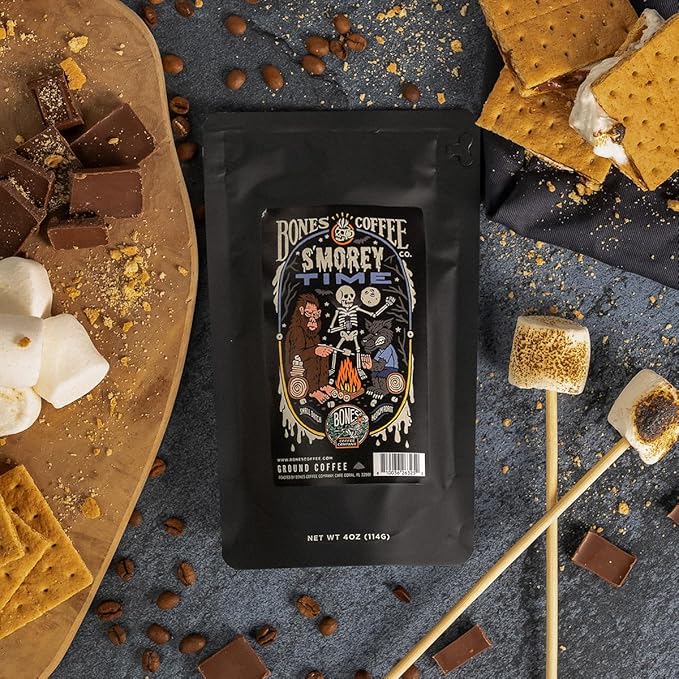 Bones Coffee Company NEW Favorite Flavors Sample Pack, Assorted Flavored Coffee Medium Roast Arabica Beans Specialty Coffee Gifts, Auto Drip and French Press Compatible, 4 oz Pack of 5 Whole Bean