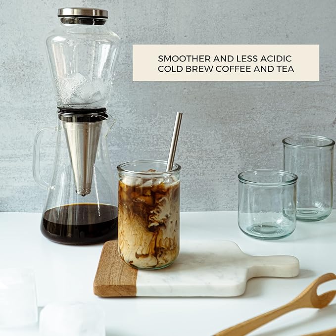 Ice Dripper Cold Brew Coffee Maker - Fire Toughened Borosilicate Glass Pitcher - 304 Stainless Steel Filter - 500ml - Cafe Crush Club
