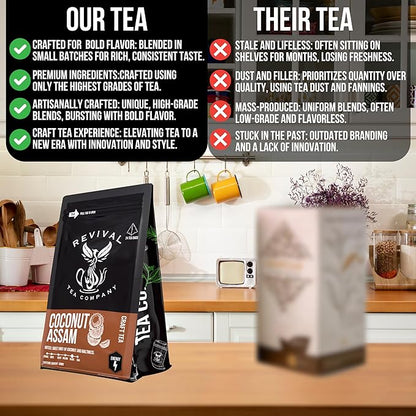 Revival Tea Company Coconut Assam Tea - Black Tea Blend with Coconut - 24 Tea Bags