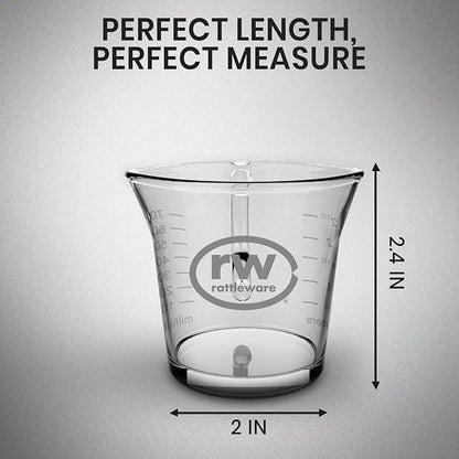 Rattleware 3 oz Espresso Shot Glass Pitcher – Double Spouted Genuine Barista Measuring Cup with White Graduations in ml & oz – High-Volume, Commercial-Grade for Swift Espresso Pouring & Precision