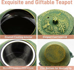 Load image into Gallery viewer, 900ml Small Cast Iron Tea Kettle, SECHUDO Teapot Coated with Enameled Interior for Stovetop, Japanese Green Tea Pot with Stainless Steel Strainer for Loose Leaf, Pine,Bamboo and Plum Pattern(30.4oz)