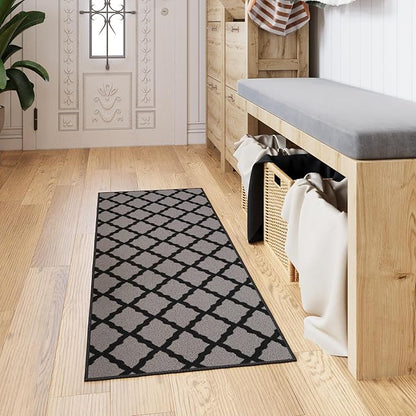 Ottomanson Hallway Runner Rug 2'2" x 6' Non Slip Trellis Area Rugs Easy to Clean Laundry Rug Runner Durable & Pet Friendly Floor Carpet Runners for Hallways Entryway Living Room Kitchen, Dark Gray
