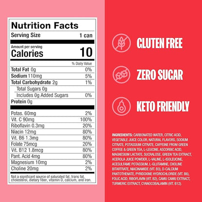 ZOA Zero Sugar Energy Drinks, Strawberry Watermelon - Sugar Free with Electrolytes, Healthy Vitamin C, Amino Acids, Essential B-Vitamins, and Caffeine from Green Tea - 12 Fl Oz (12-Pack)