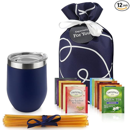 Tea Lovers Gifts Basket - Gift Set Include Temperature Retention Cup 12 Special Blend Teabags & Honey Presented in Beautiful Gift Bag For Women & Men - Birthday, Get Well, Thinking of You Care Package