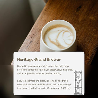 Nispira Cold Brew Drip Tower Iced Coffee Maker Glass Wooden Stand 25 Cups white