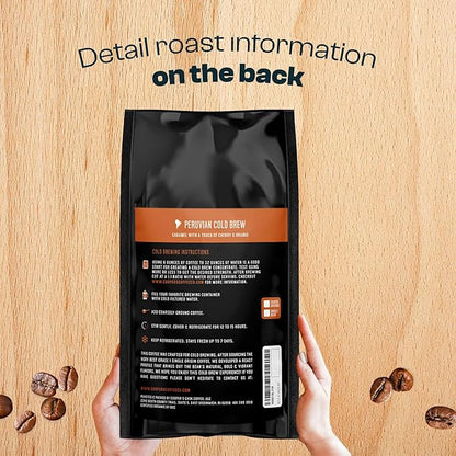 Peruvian Organic Cold Brew Coffee, Single Origin & Gourmet Beans, Tasting Notes Of Caramel With A Touch of Cherry & Orange, Medium Roast Coarse Ground Beans, 5 lb Coffee Bag