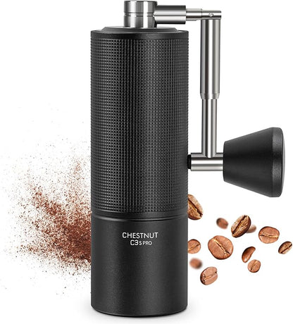 TIMEMORE Manual Coffee Grinder Chestnut C3S PRO, Hand Coffee Grinder with Foldable Handle, Stainless Steel S2C Conical Burr Coffee Grinder, Adjustable Grind Setting for Espresso to French Press, Black