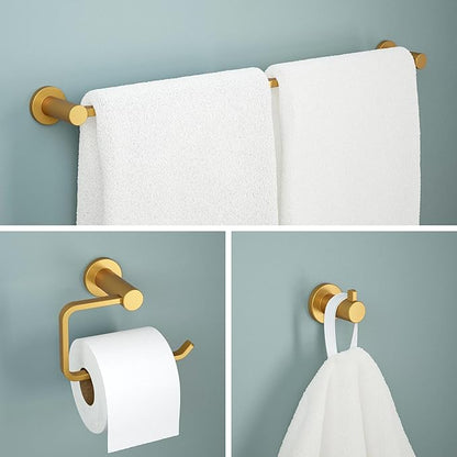 Franklin Brass Kildare 3-Piece Bathroom Set Satin Gold 18" + 6" Towel Rack, Toilet Paper Holder/Hand Towel Holder, Hook | 3-Piece Bath Hardware Accessories Set KLD63-SG
