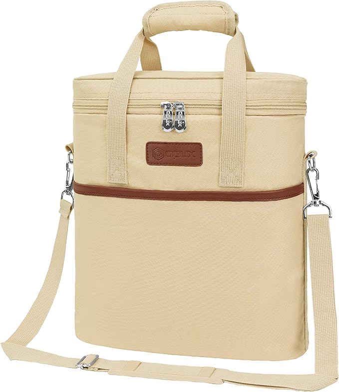 OPUX 3 Bottle Wine Carrier Tote, Insulated Leakproof Wine Cooler Bag, Wine Travel Bag Tote for Picnic Beach, Portable Wine Bottle Carrying Case, Gift for Wine Lover Women Men Christmas, Beige Cream