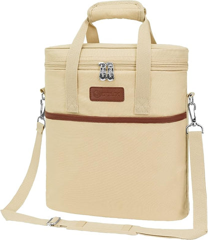 OPUX 3 Bottle Wine Carrier Tote, Insulated Leakproof Wine Cooler Bag, Wine Travel Bag Tote for Picnic Beach, Portable Wine Bottle Carrying Case, Gift for Wine Lover Women Men Christmas, Beige Cream