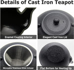 Load image into Gallery viewer, Big Cast Iron Teapot, Japanese Tetsubin Tea Kettle for Stovetop Safe, Cast Iron Teapot with Stainless Steel Infuser for Loose Tea and a Fully Enameled Interior (1500ml Tea Set with Cups)