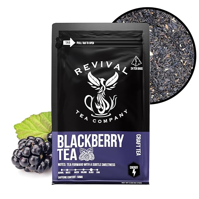 Revival Tea Company Blackberry Tea - Black Tea Blend with Blackberry Leaf - Loose Leaf 6 Ounces