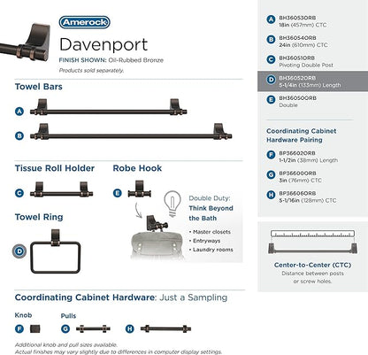 Amerock | Oil Rubbed Bronze | Davenport |Towel Bar | 18 inch (457 mm) | 3 Piece | Bathroom Accessories Set