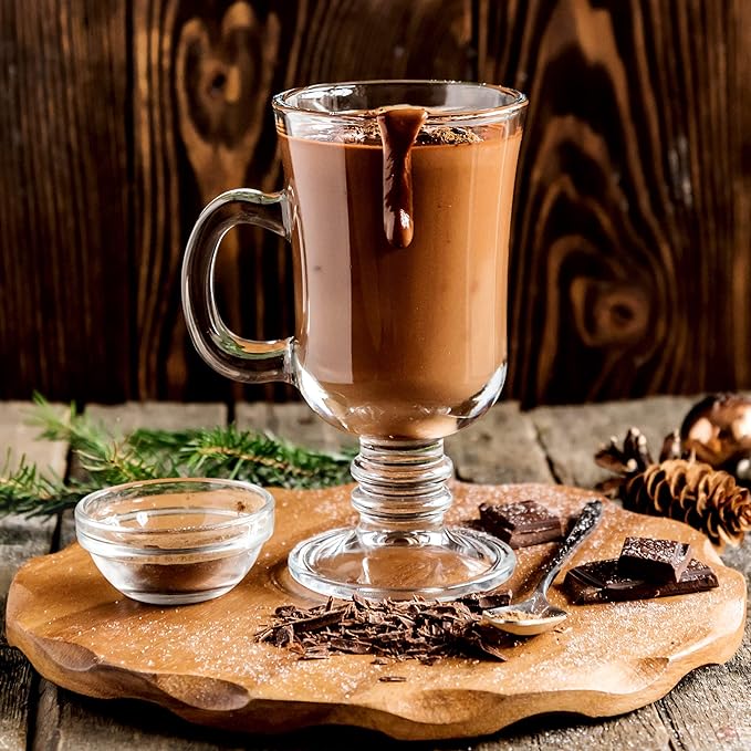 Volarium Irish Glass Coffee Mugs, Latte Cups, Set of 2 Cappuccino and Hot Chocolate Mugs with Handle, Clear Glass Mugs for Hot Beverages, 7 3/4 oz