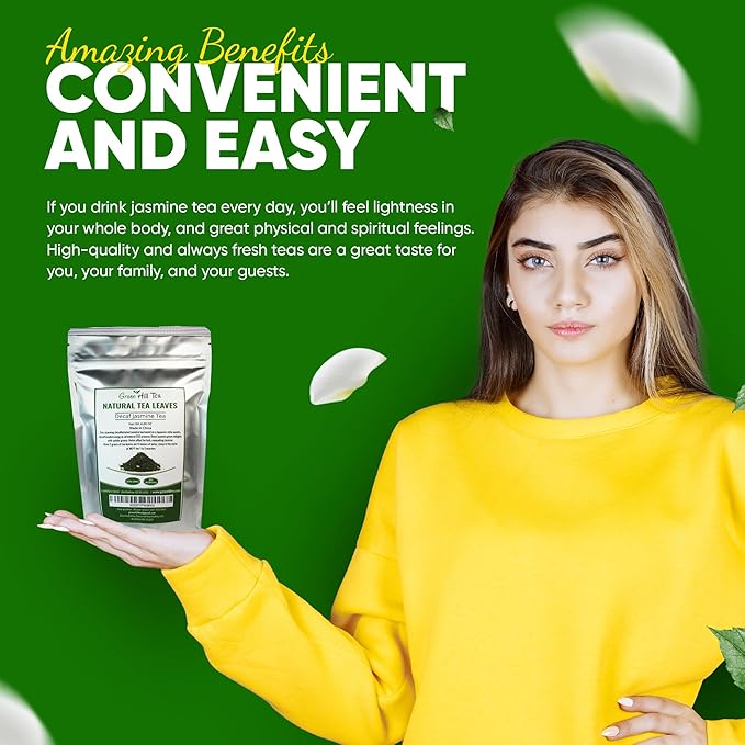 Greenhilltea Decaf Jasmine Green Tea, Green Tea Perfect beverage who wish for Caffeine-Free Tea - 4 Oz Bag