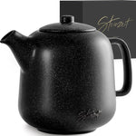 Load image into Gallery viewer, Steinzeit Design Tea Pot (44 oz) - Premium Ceramic Teapot with Infuser for Loose Tea - Black Teapot Ceramic with Removable Strainer