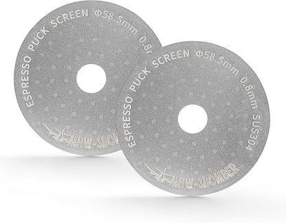 MHW-3BOMBER 58.5mm Espresso Puck Screen with Round Hole 2 Packs Metal Espresso Filter 0.8mm Thickness Coffee Filter for La Marzocco/Gaggia FG7011-OS