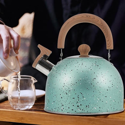 Hemoton Whistling Tea Kettle for Stovetop Stainless Steel Tea Pot Kettles Water Kettle Stove Coffee Kettle with Cool Grip Ergonomic Handle for Boiling Water 2L Green