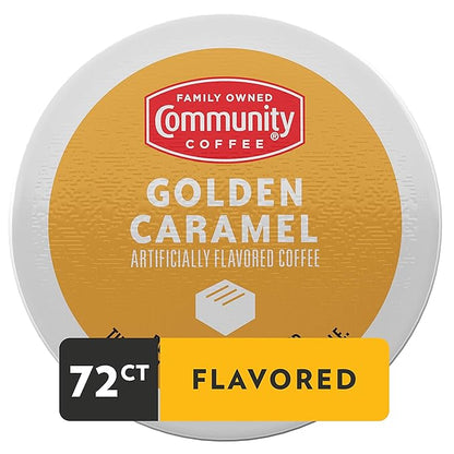 Community Coffee Golden Caramel Flavored 72 Count Coffee Pods, Medium Roast, Compatible with Keurig 2.0 K-Cup Brewers, 12 Count (Pack of 6)
