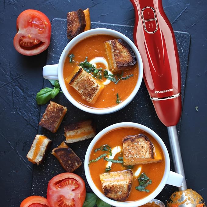 OVENTE Immersion Hand Blender, 300W Electric Handheld Portable Stick Mixer with 2 Mixing Speed and Stainless Steel Blades for Effortless Blending Smoothies, Shakes, Puree or Baby Food, Red HS560R