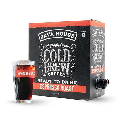 Java House Cold Brew Coffee on Tap – Premium 100% Arabica Dark Roast – Smooth Espresso Flavor with Dark Chocolate Notes – 1 Gallon Box (16 Servings) – Ready to Drink, No Brewing Required, Fridge-Friendly