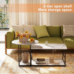 Load image into Gallery viewer, WOHOMO 48IN Faux Marble Wood Coffee Table with Adjustable Shelf, White Nesting Tables 2 in 1, Small Coffee Tables for Living Room